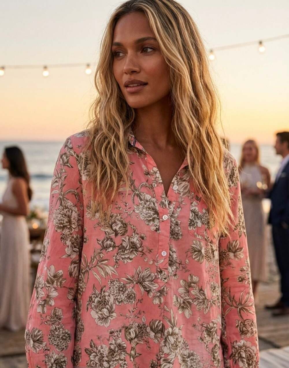 Tommy Hilfiger Pink Floral Print Viscose Button Down Shirt Size M